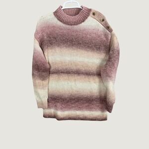 AGB Womens Pink Cream Ombre Striped Mock Neck Button Shoulder Sweater Medium